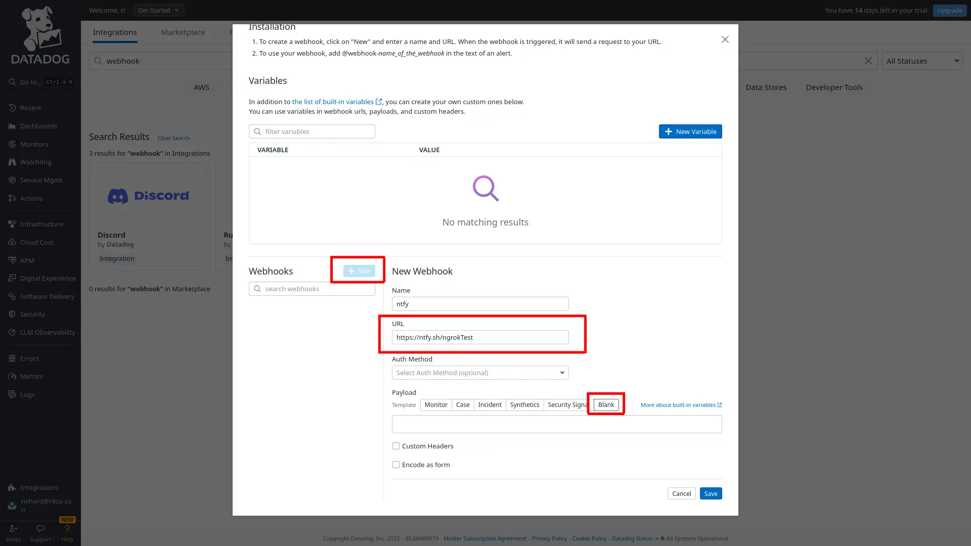 Datadog add webhook