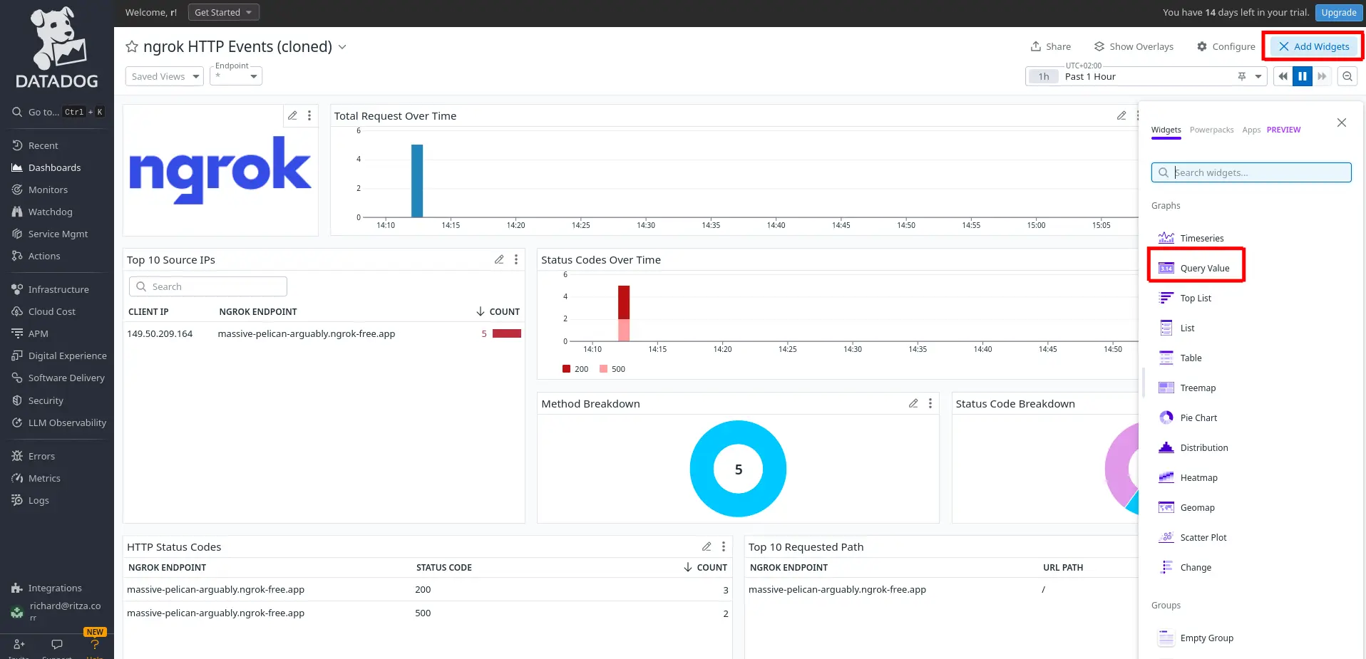 Datadog add widget
