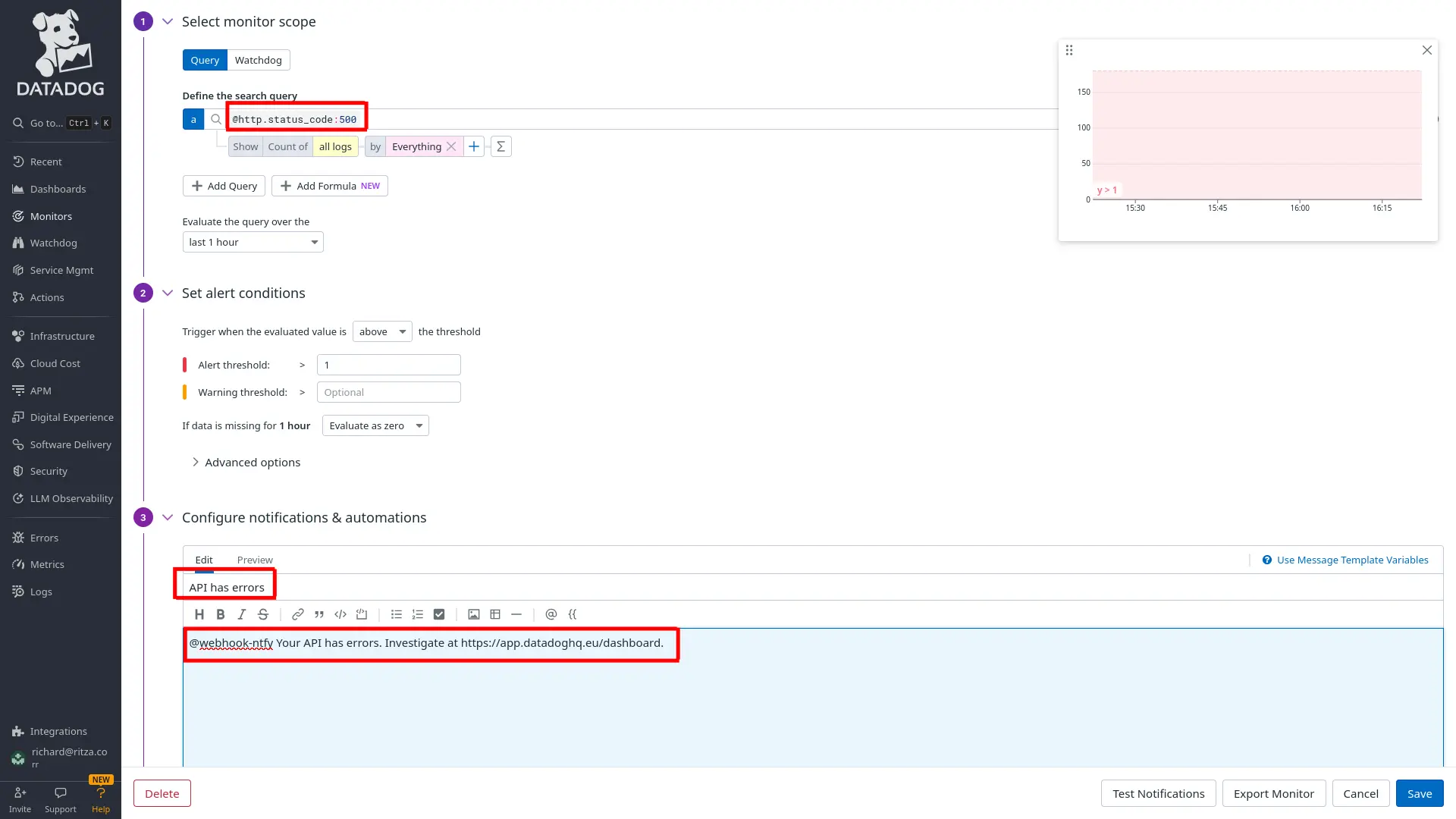 Datadog add webhook