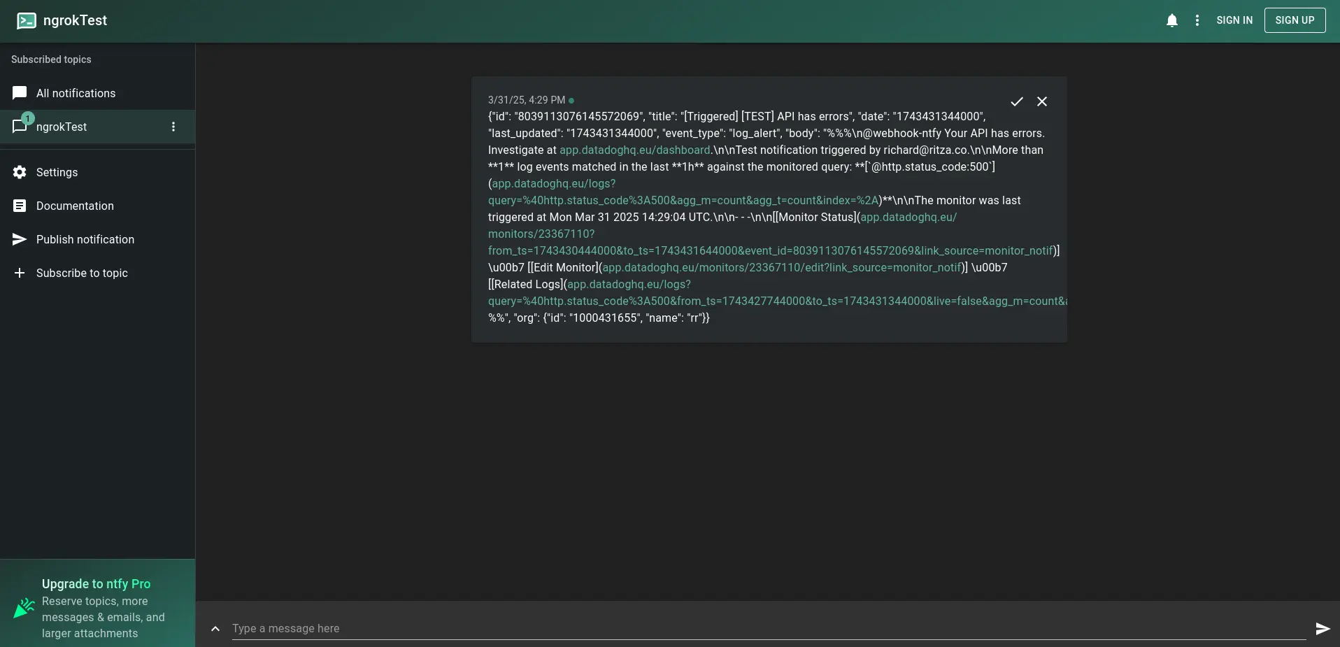 Datadog notify